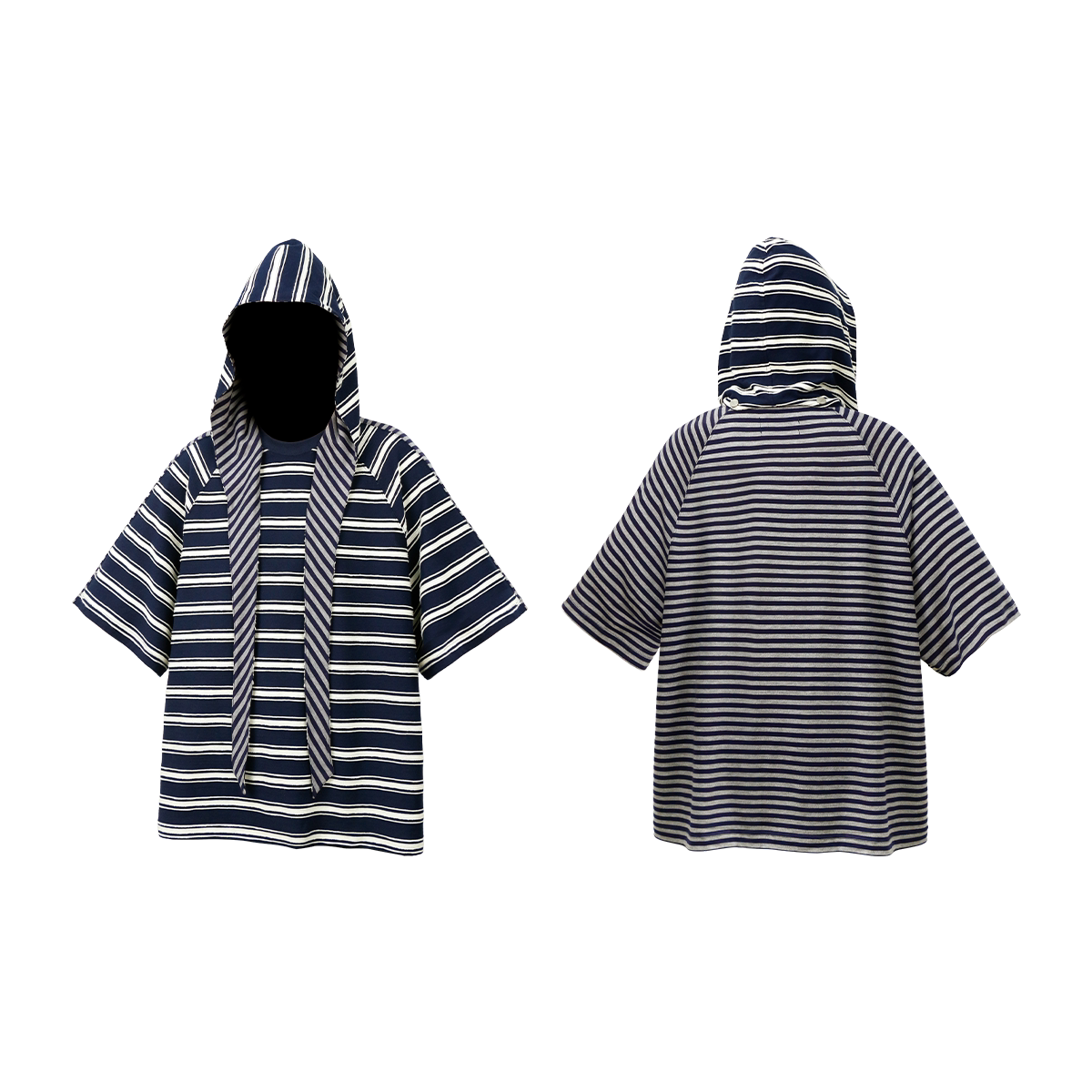 RELABEL Removable Hood Splicing Striped Tee