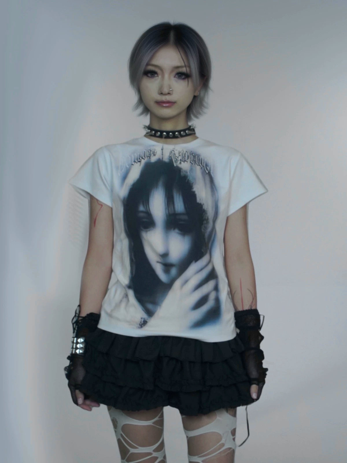 WEBBAR "Love Exposure" Madonna Print Front Shoulder Tee