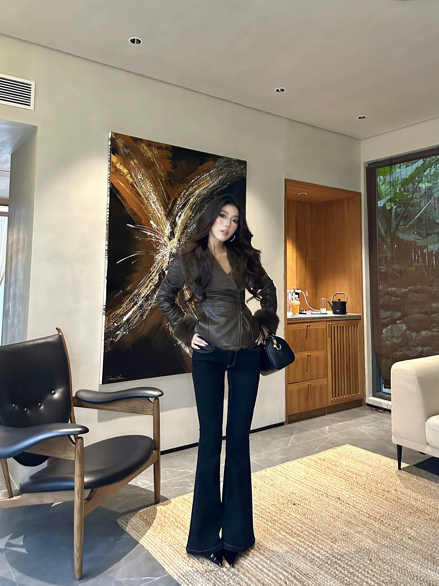 LLROGE Thickened PU Leather Jacket Short Jacket