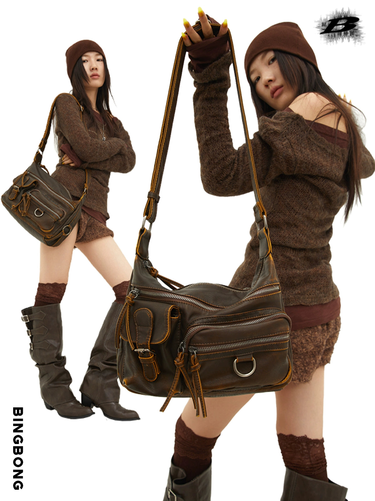 BINGBONG Vintage Spice Girl Commuter Function Tooling Large Capacity Bag