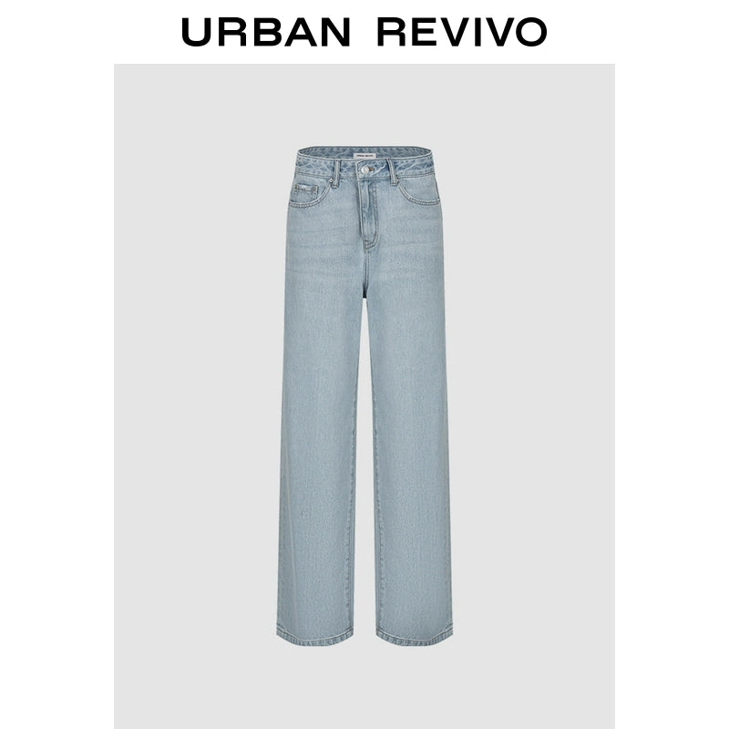 URBAN REVIVO Wave Hipster Retro Washed Pussy Beard Wide Leg Jeans