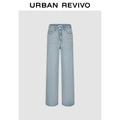 URBAN REVIVO Wave Hipster Retro Washed Pussy Beard Wide Leg Jeans