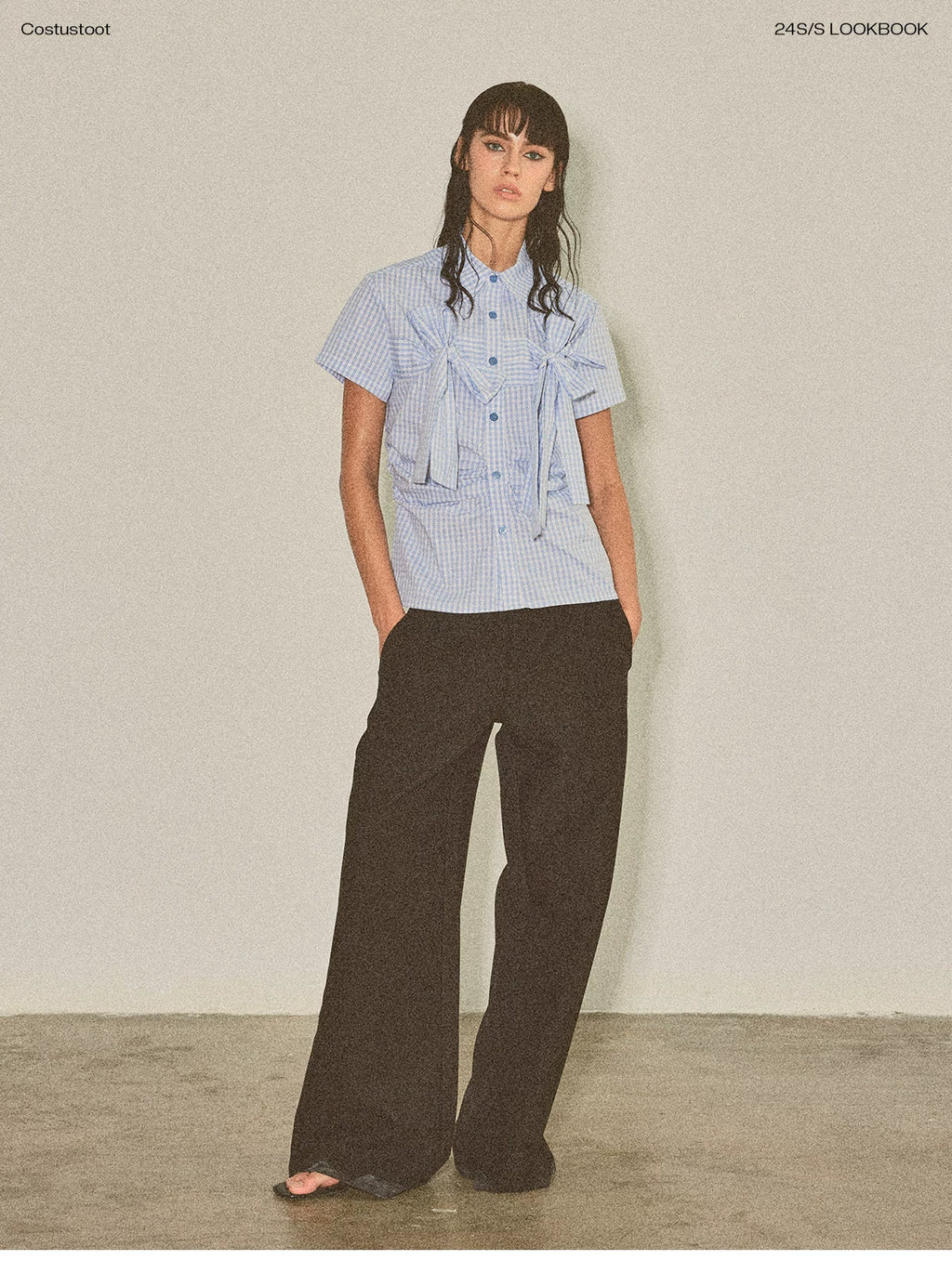 COSTUSTOOT Plaid Waist Slim Short-sleeved Shirt