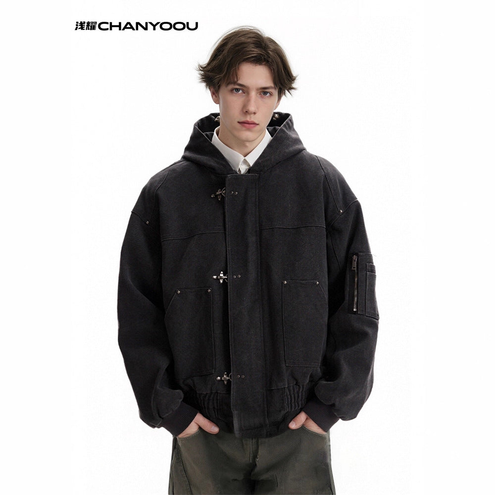 CHANYOOU Retro Washed Old Plane Buckle Jacket