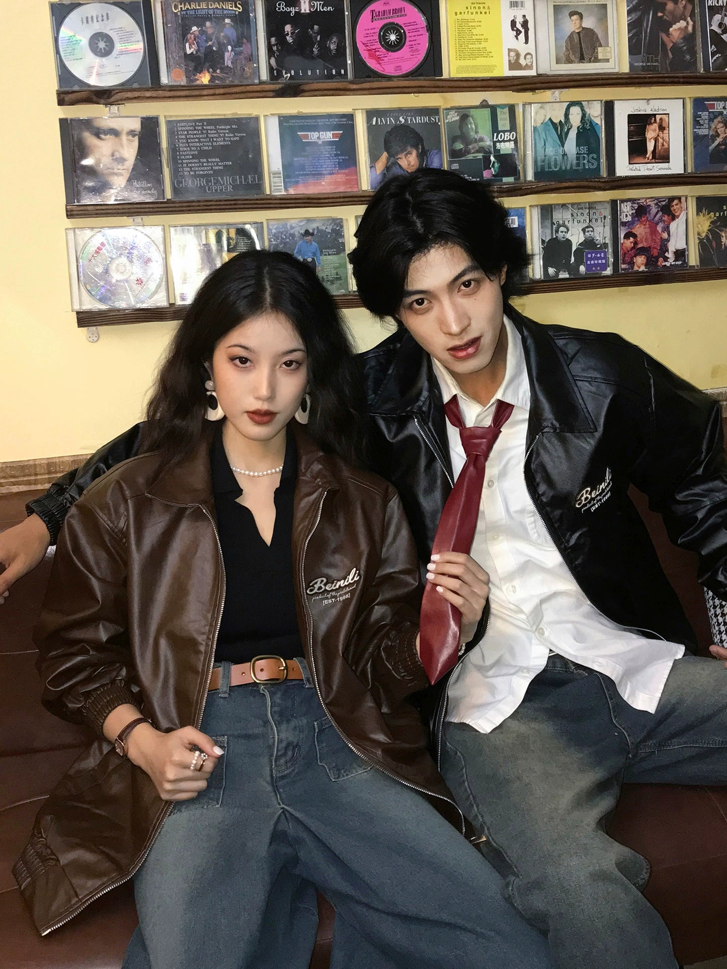 ALOHA Vintage Harbor Style Motorcycle Leather Jacket