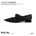 CHRNDXEE Bow One-button Versatile Pointed Shallow Mouth Single Shoes