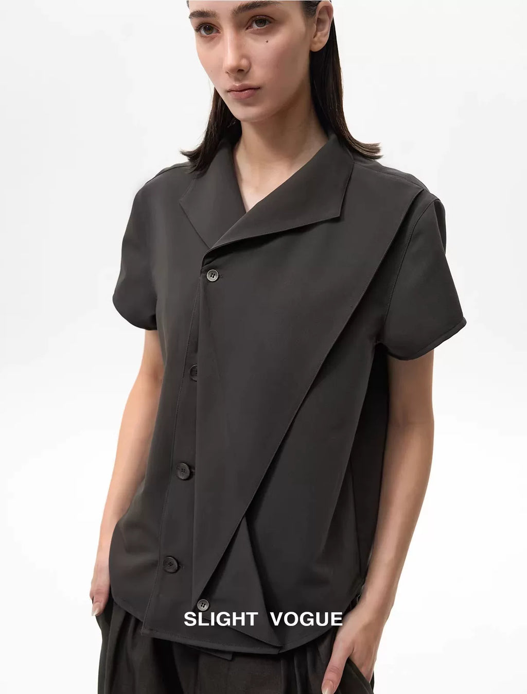 Slight Vogue Folded Flip Sleeve Short Sleeve Shirt