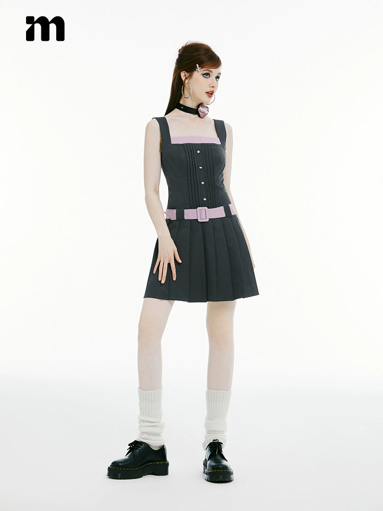 Imone College Girl Style Contrasting Color Suspender Dress