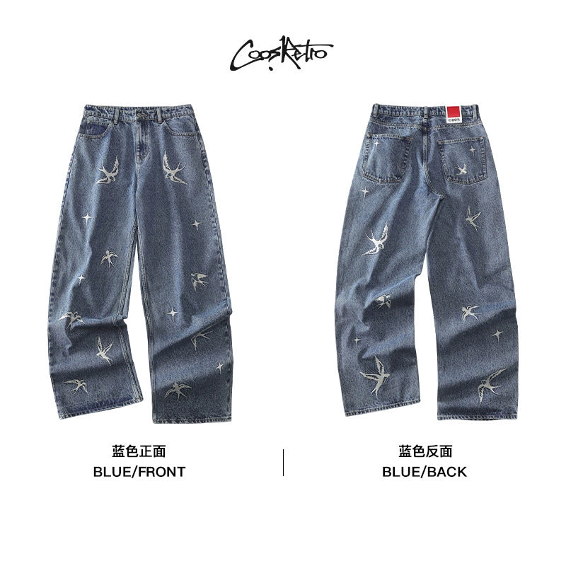 CoosRetro Embroidered Washed Old Jeans