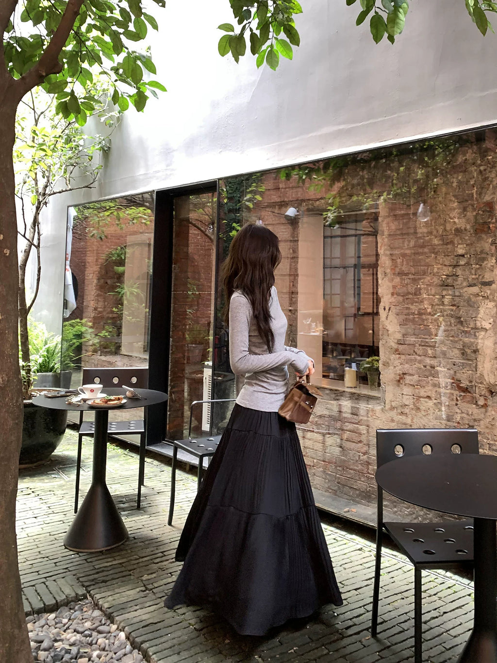 Pusumede Retro Pleated Big Skirt Skirt