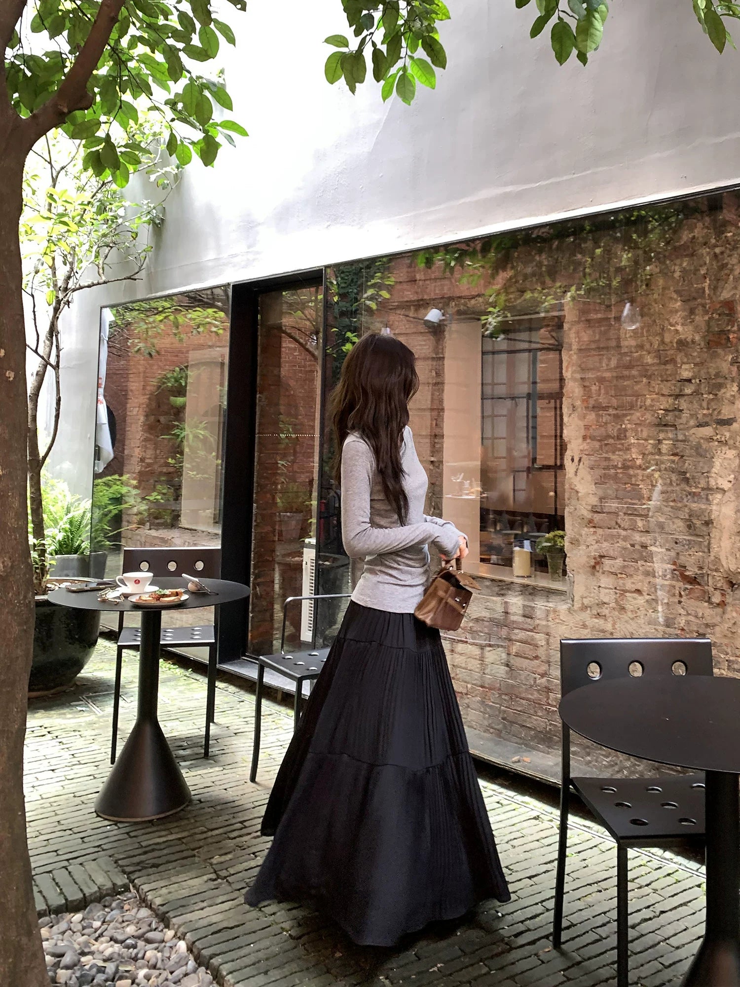 Pusumede Retro Pleated Big Skirt Skirt