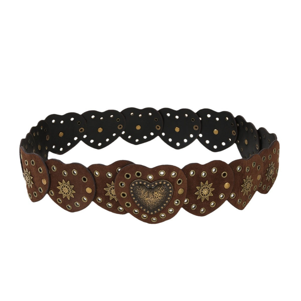 Intertek Ethnic Style Girl Love Splicing Rivet Retro Belt