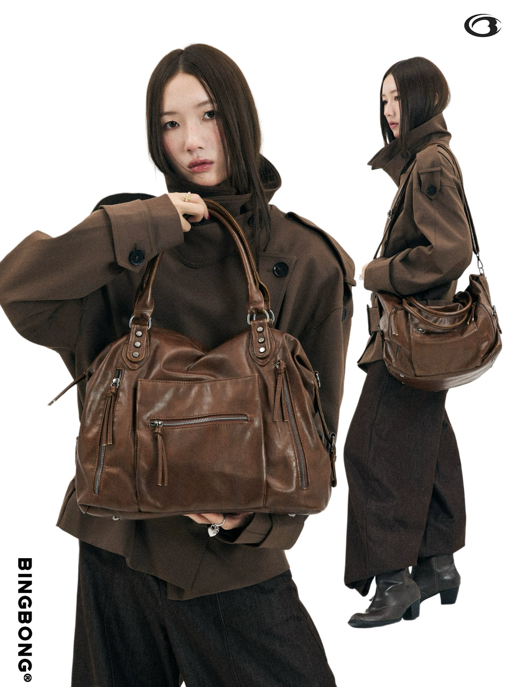 BINGBONG Retro Large Capacity Shoulder Messenger Bag