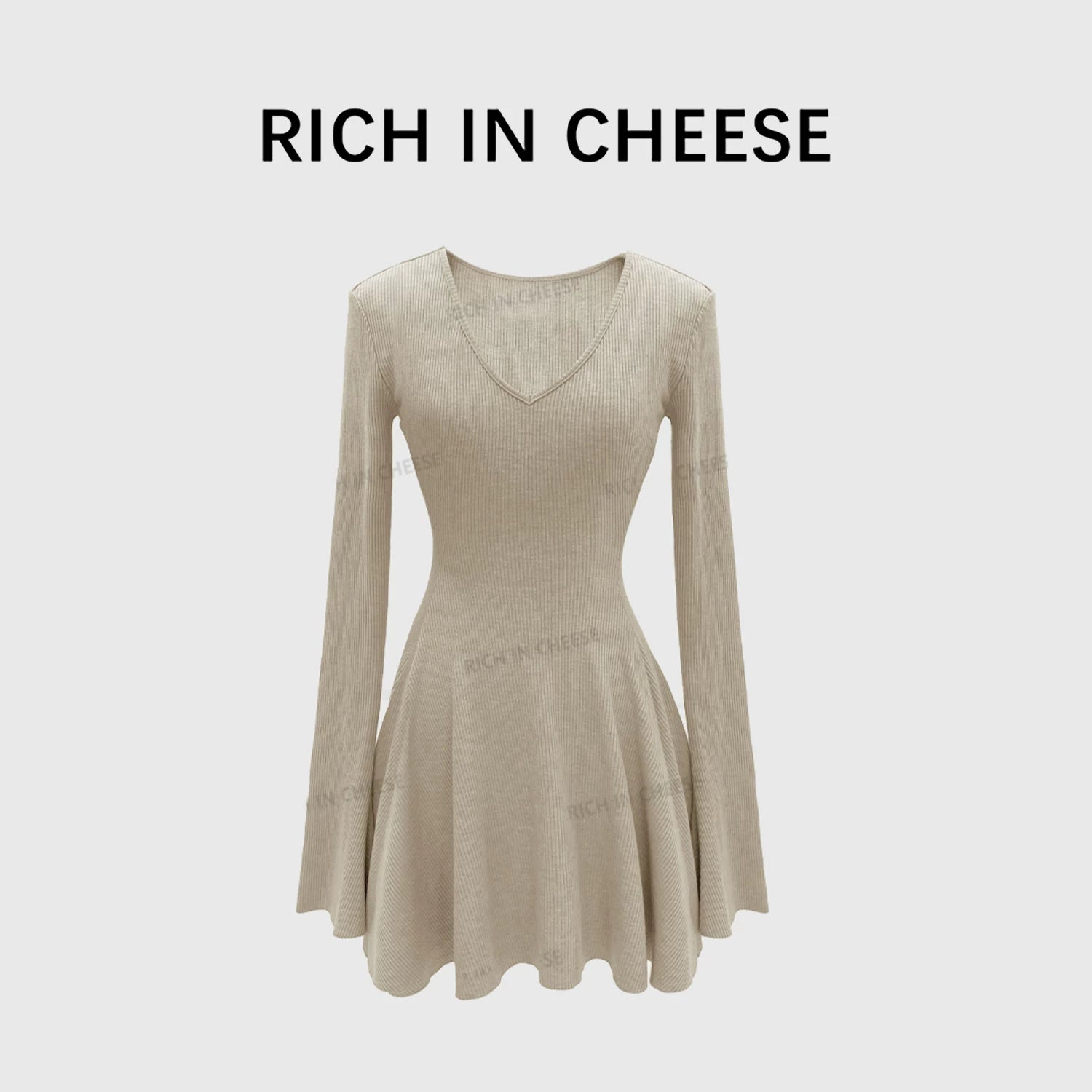 RICH IN CHEESE Knitted Waist Slim Dress