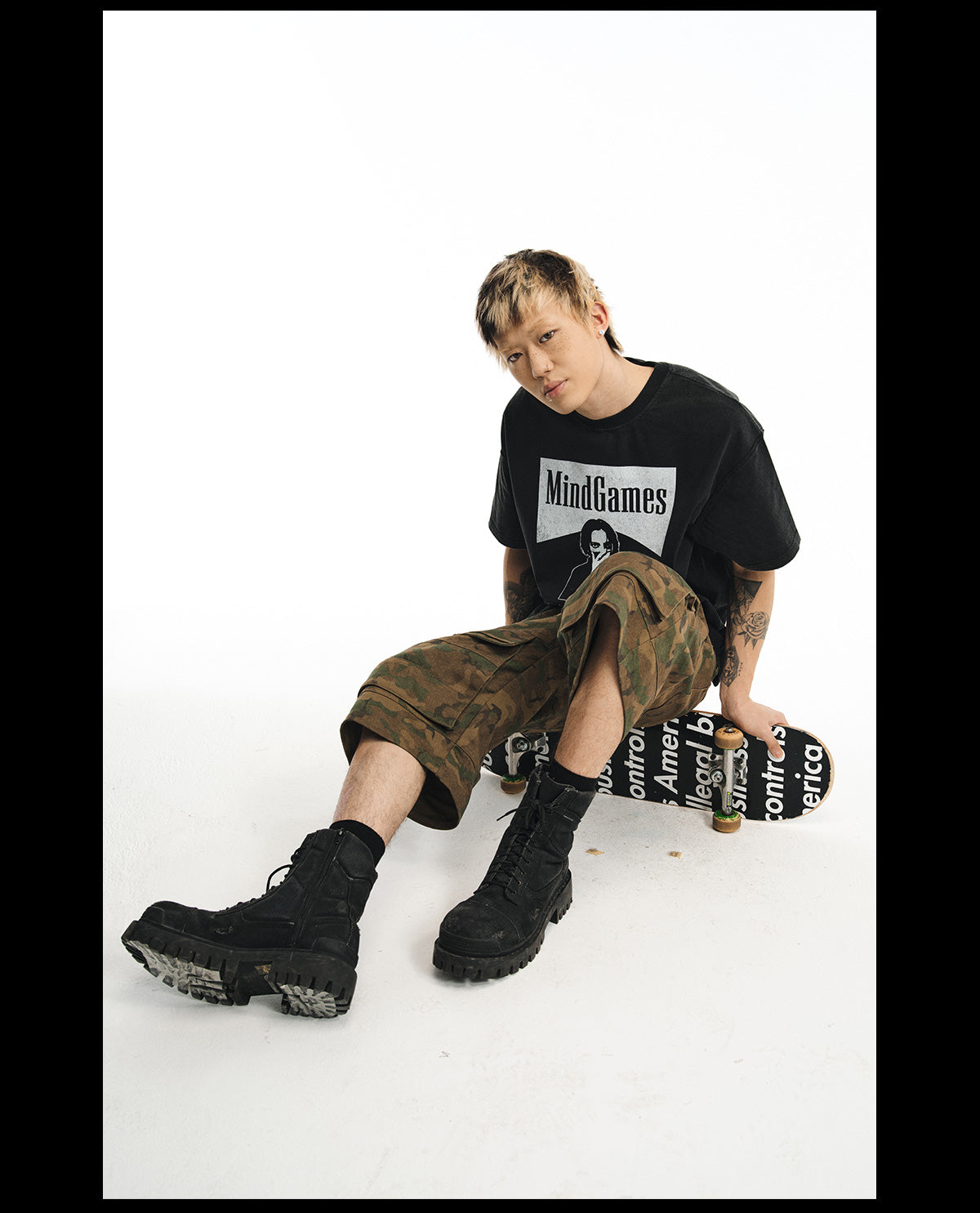 NOVACAM wasteland wind retro camouflage baggy heavy mottled old black cropped pants
