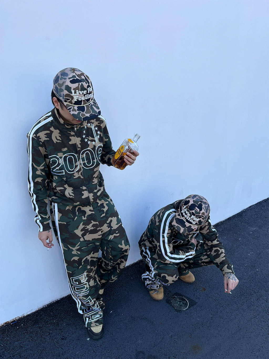 ColdAsia Embroidered Ribbon Striped Camouflage Loose Sport Set