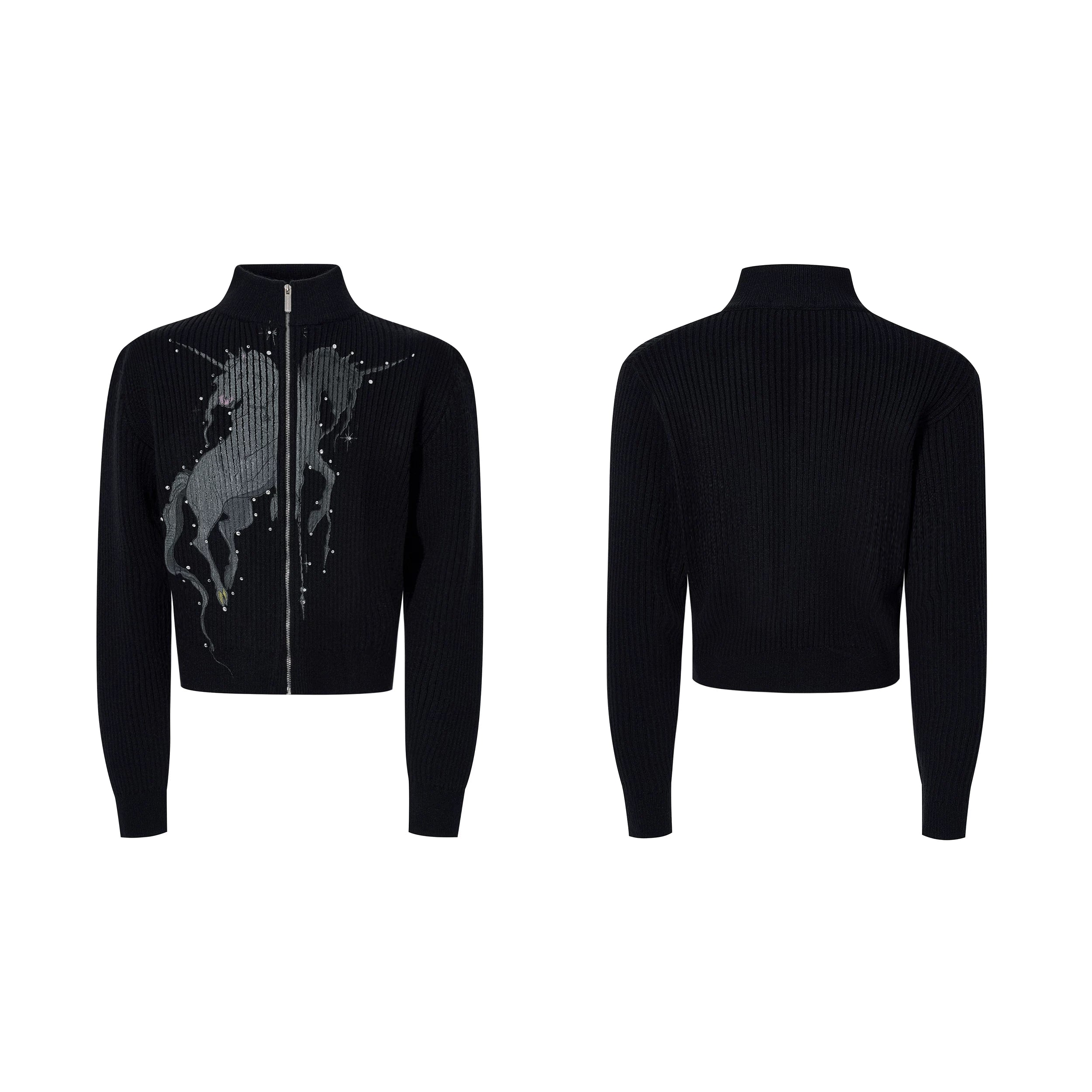 startexceedend Hot Diamond Stand Neck Slim Fit Thickened Cardigan Sweater