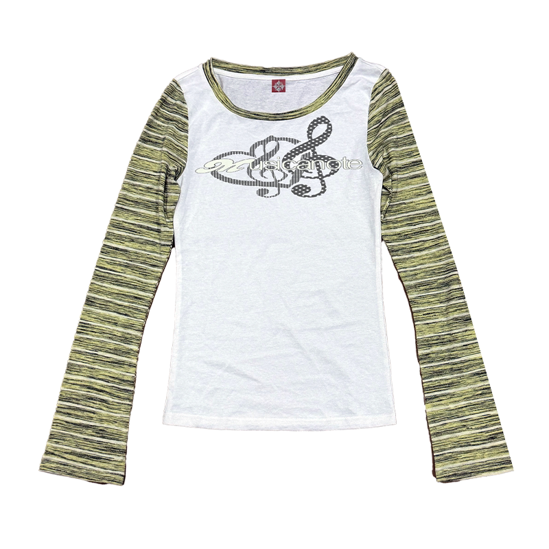 DETW Polka Dot Digital Printing Stripe Splicing Long Sleeve