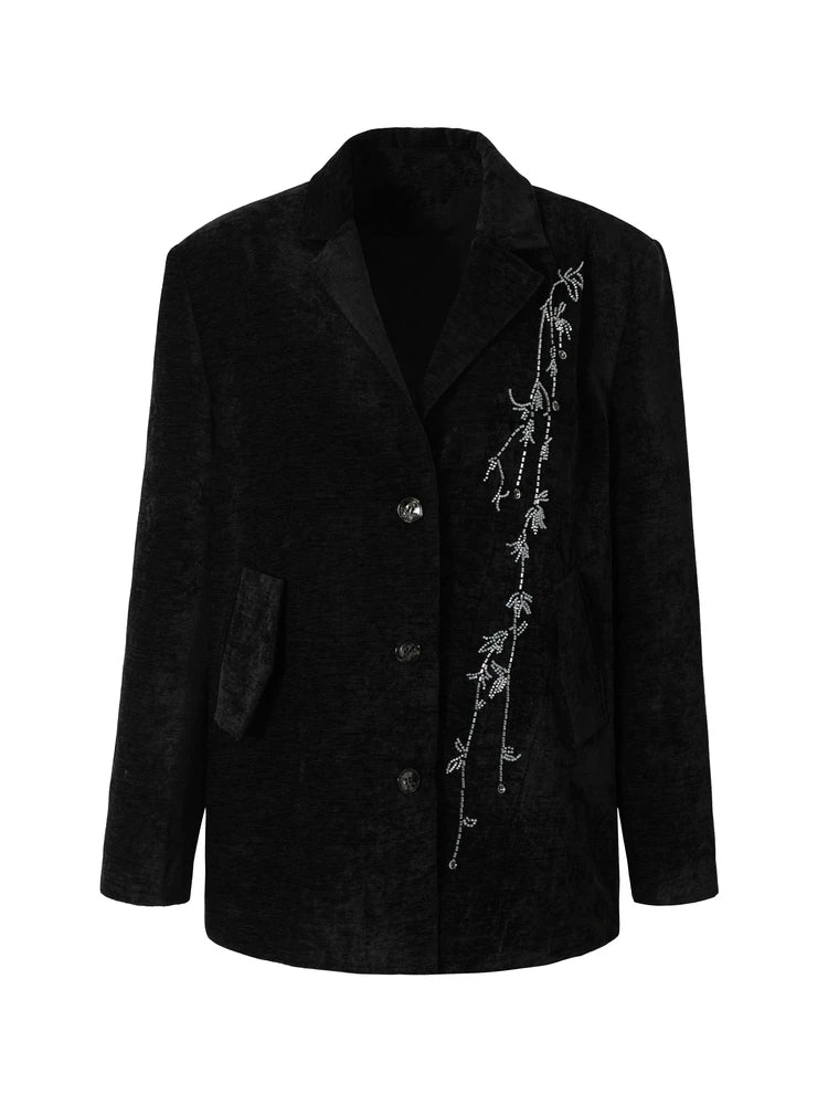LOUMUTAKU Floral Handmade Beaded Velvet Blazer