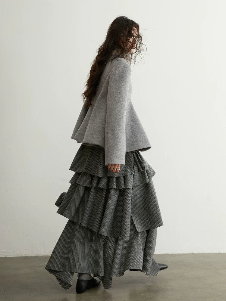 JNYLON Vintage Irregular Striped Split Skirt