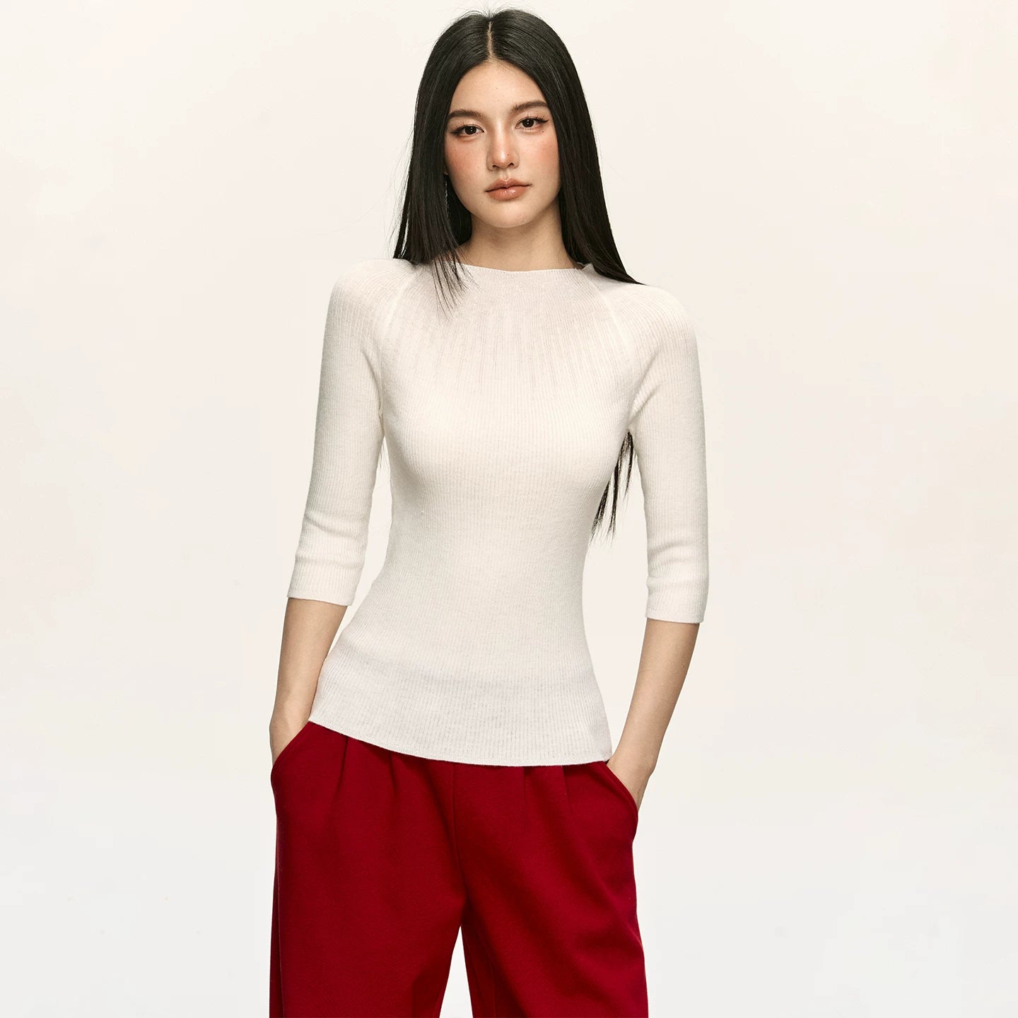 Anna Aneae Casual Slim Knit Mid-sleeve Tee