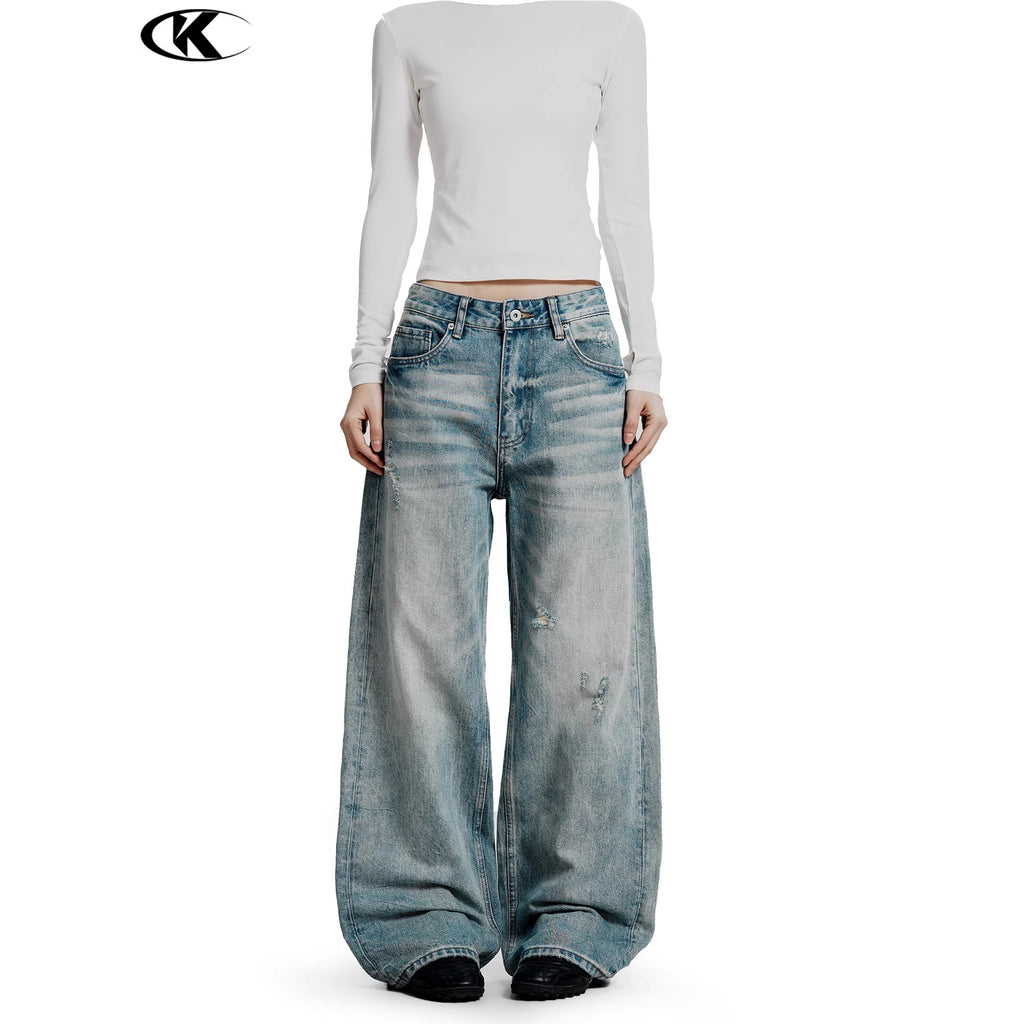 11KN Straight Loose and Versatile Wide-leg Floor-mopping Jeans