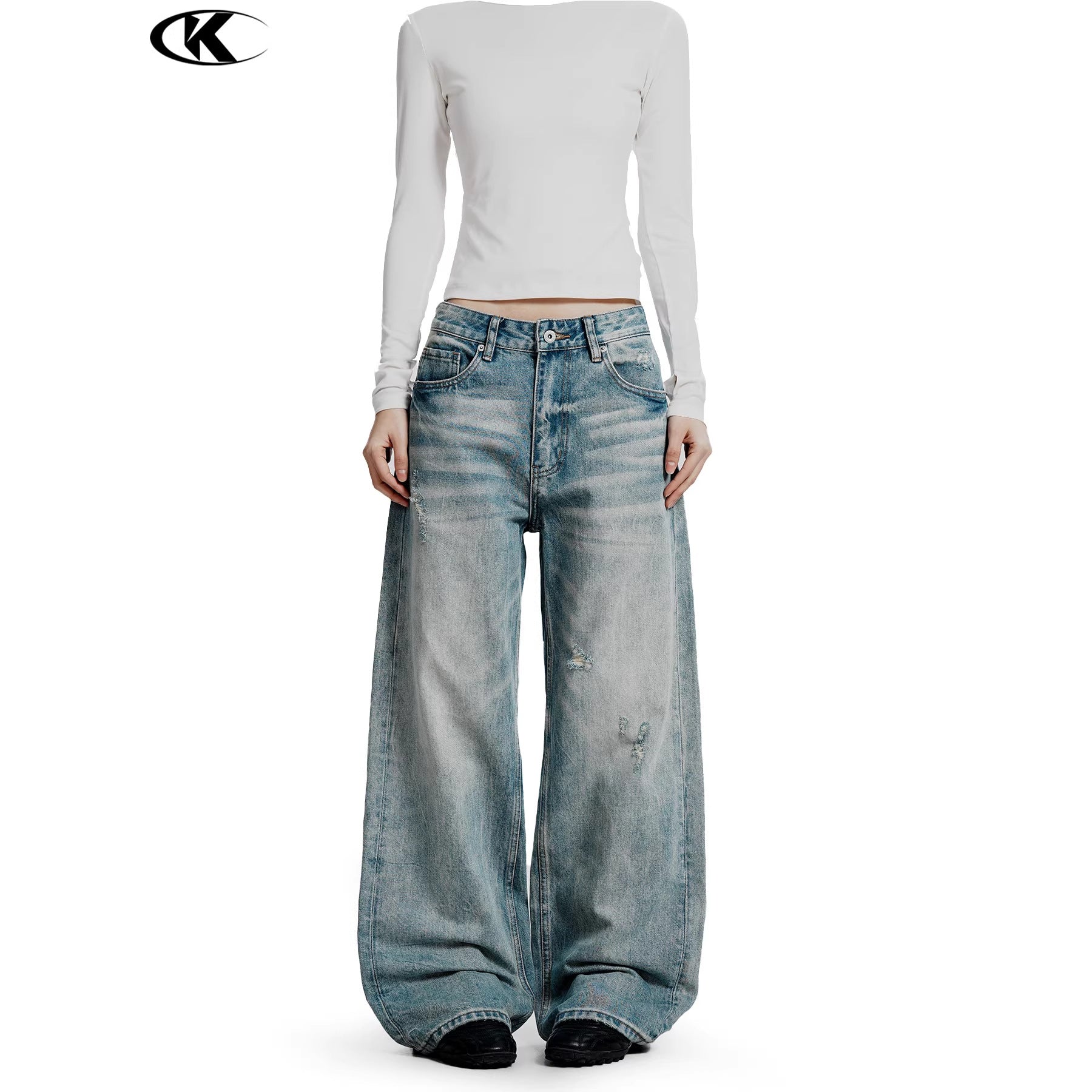 11KN Straight Loose and Versatile Wide-leg Floor-mopping Jeans