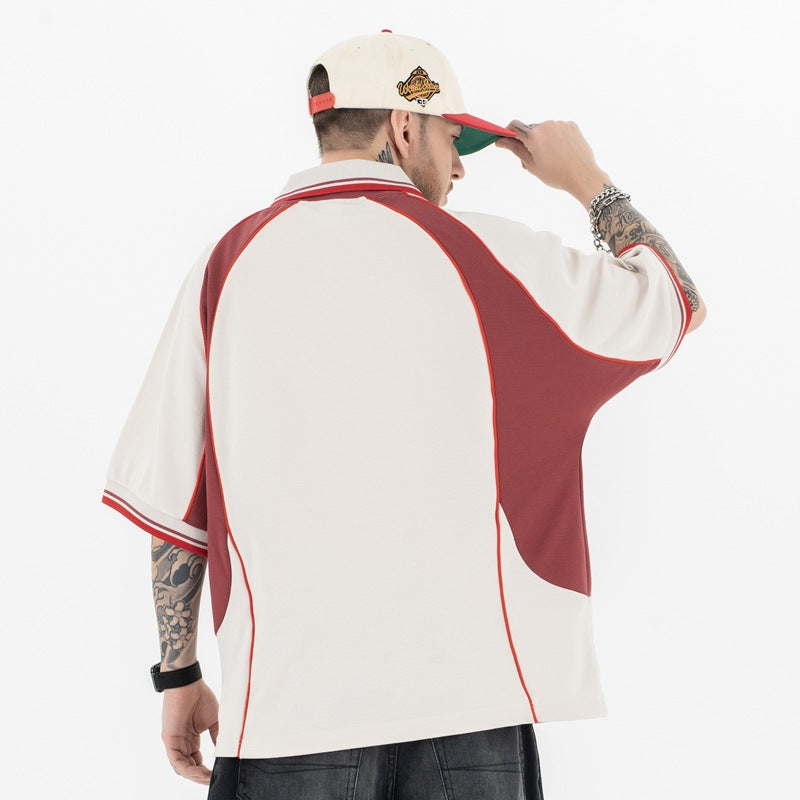 (Clearance) FORGIVNESS Lapel Contrasting Color Splicing Polo Shirt