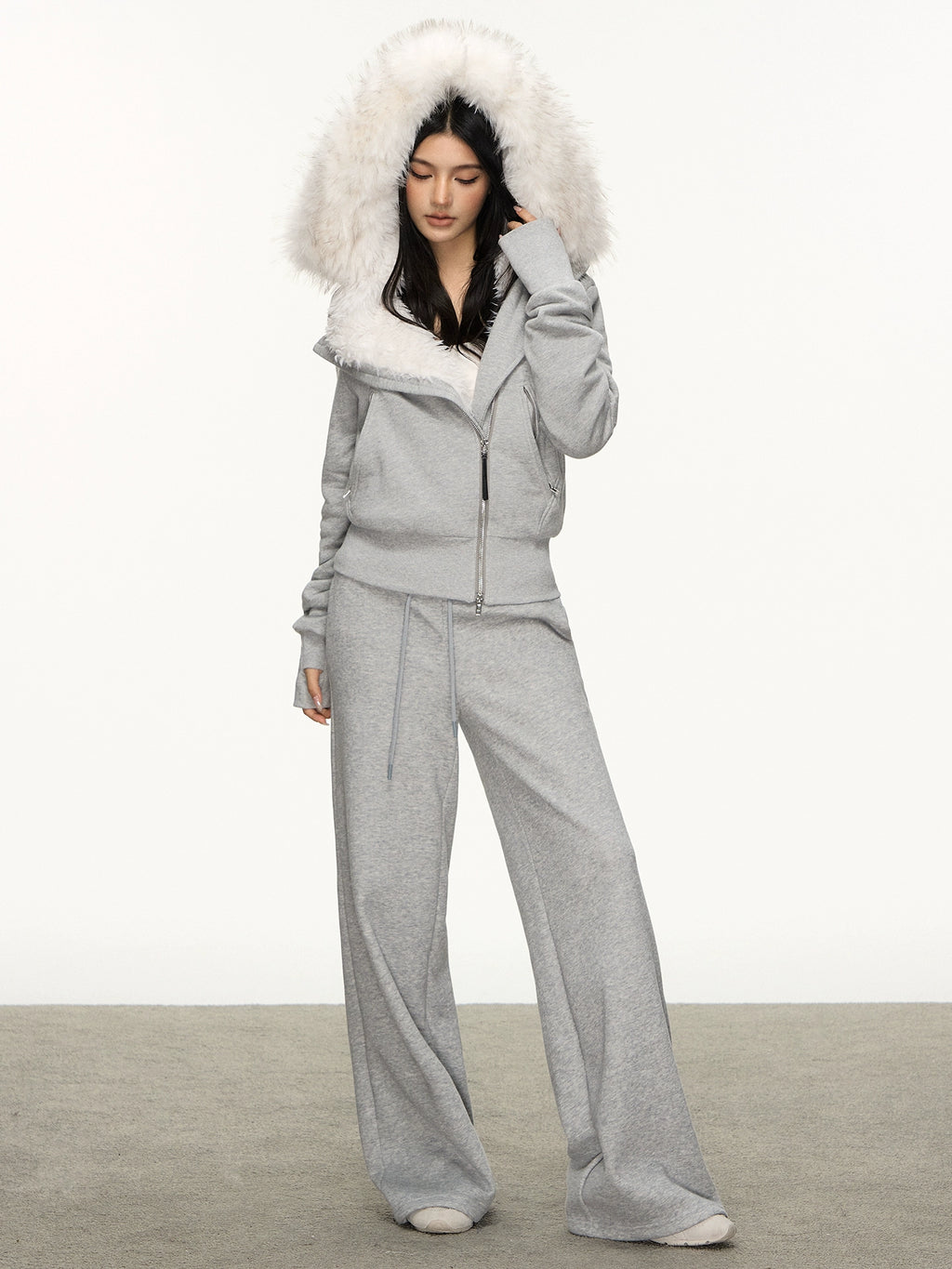 Anna Aneae Fur Collar Thickened Thermal Sweater Set