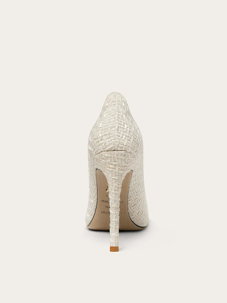 Lily Wei Color Matching Temperament Small Fragrant Style Pearl High Heels
