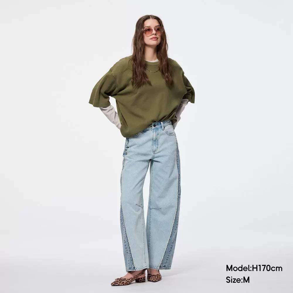 GU Color Matching Barrel Denim Scimitar Pants