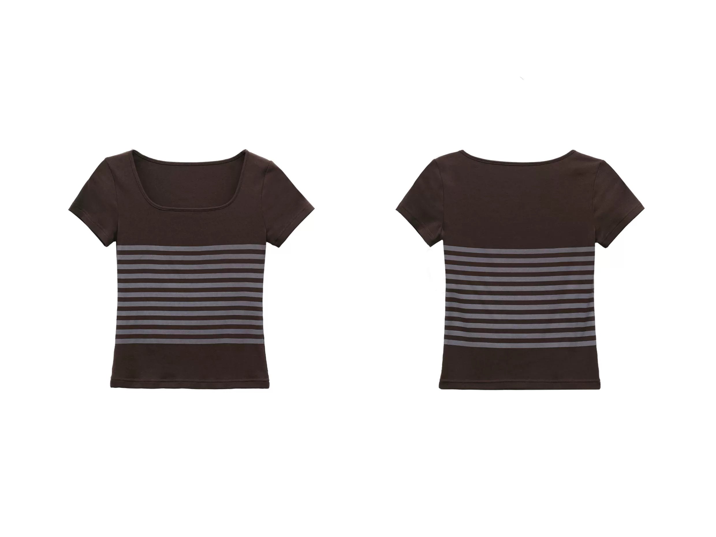 FUZZYKON Elastic Square Neck Striped TEE