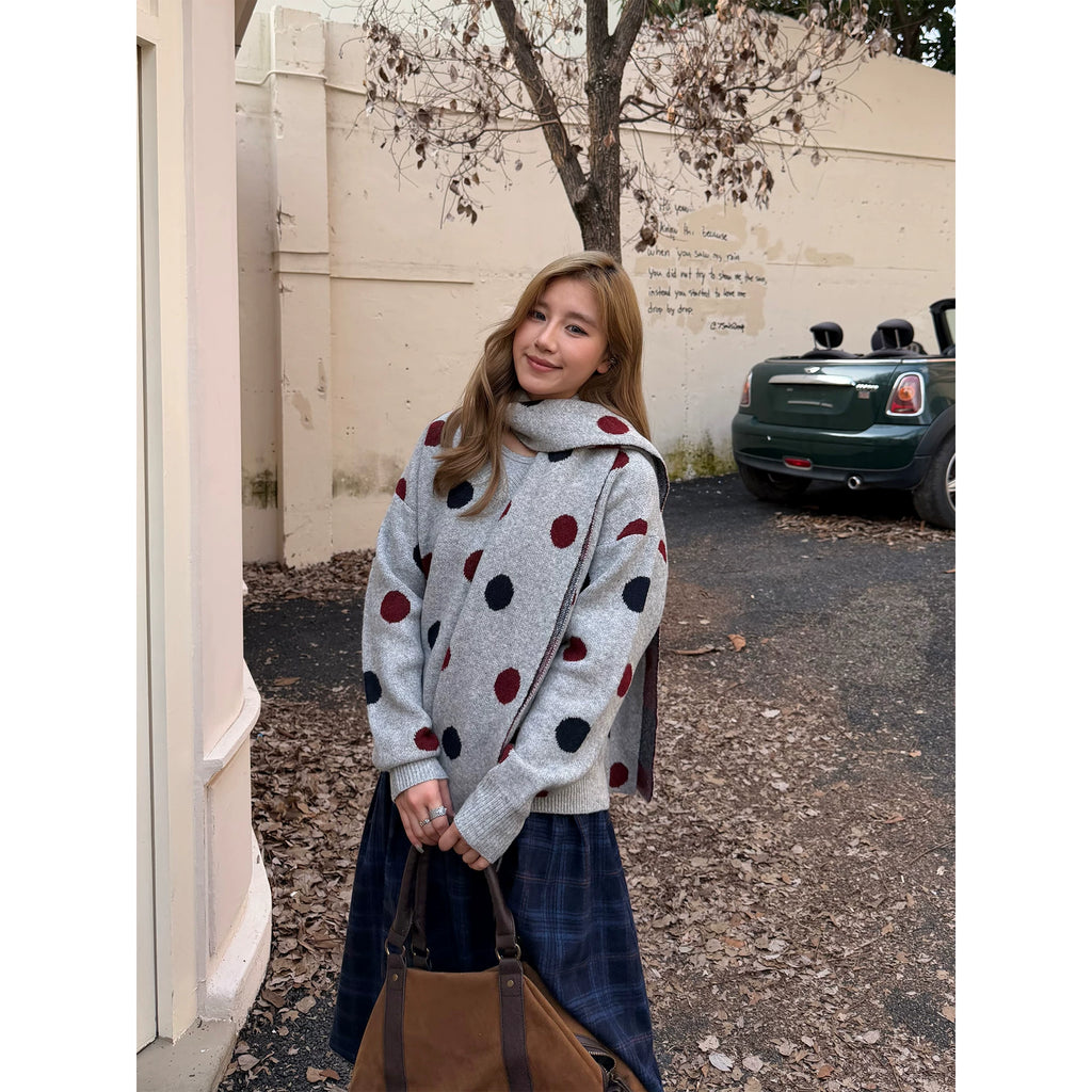 CCYE Polka Dot Lazy Wind with Scarf Sweater