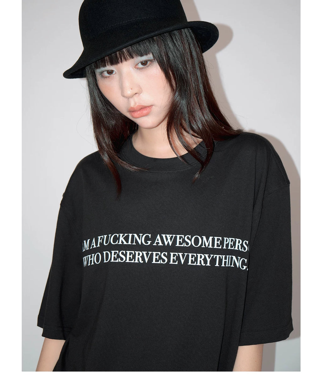 FUNKYFUN Slogan Printing Skin-friendly Loose Tee