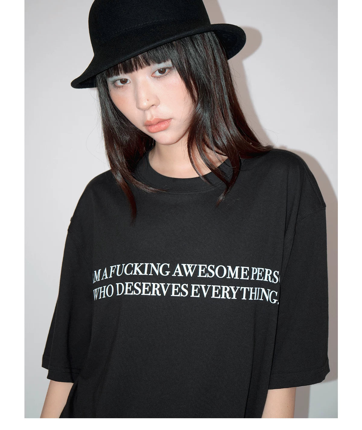 FUNKYFUN Slogan Printing Skin-friendly Loose Tee