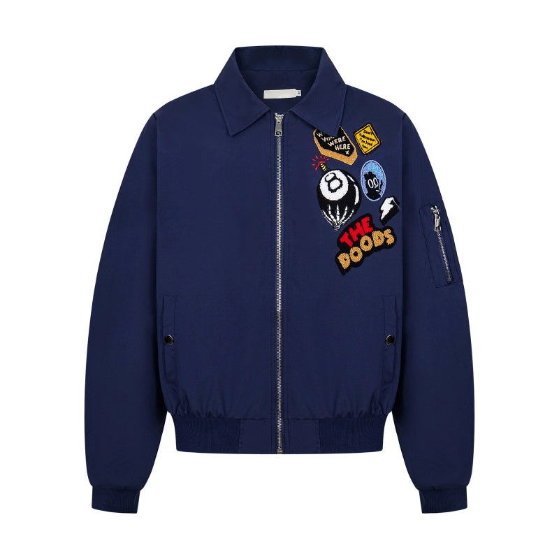 Kenvibe Badge Embroidered Print Loose Short Coat
