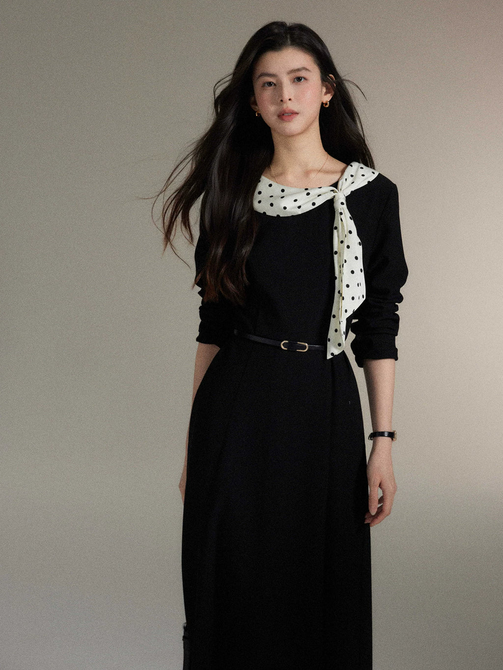 TYANG Temperament Polka Dot Streamer Collar Dress
