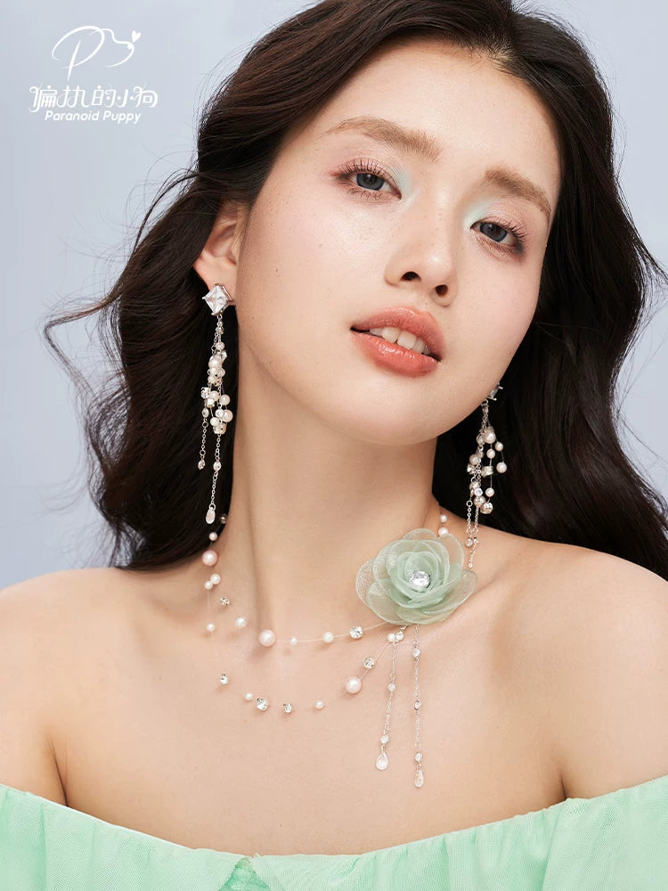 PP Tulle Flower Pearl Earrings