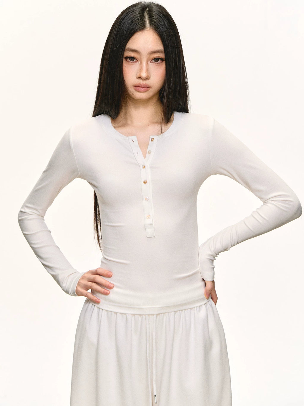 Anna Aneae Henry Collar Stripe with Long Sleeves Underneath
