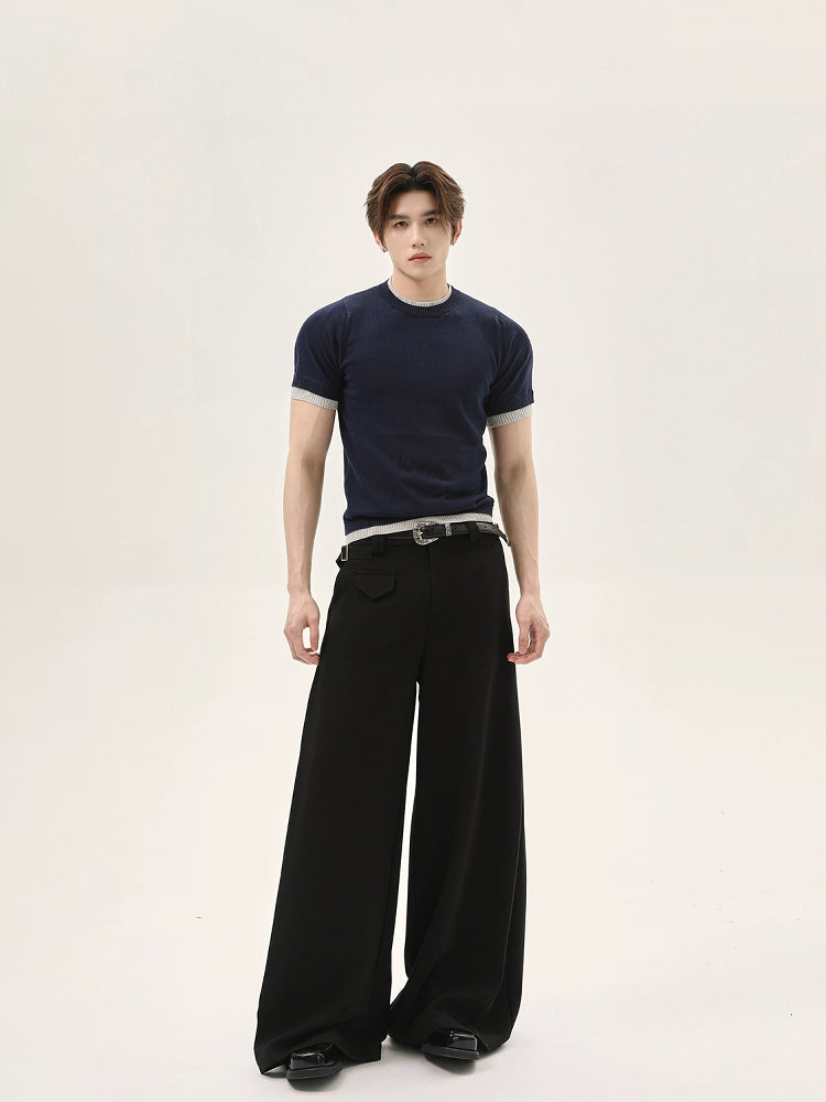 TURNTIDE Fake Two Piece Knitted Slim Tee