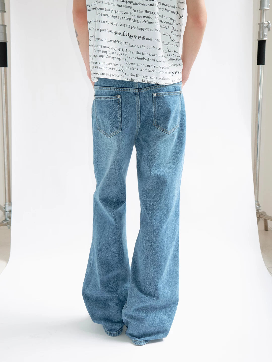 FUNKYFUN Retro Embroidered Slightly Pulled Old Jeans