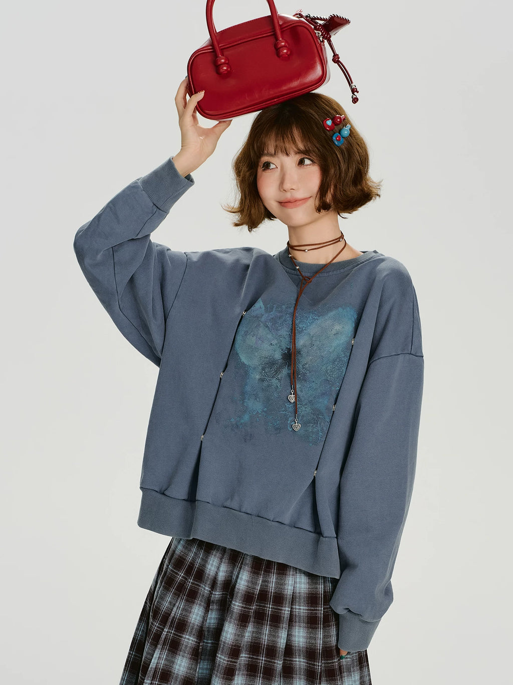 Girlyhalo retroprintingpullover Round Neck Sweatshirt
