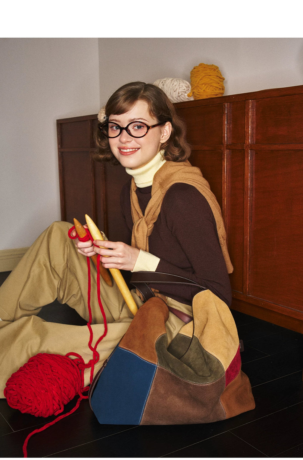 MUVA Cowhide Velvet Color Matching Stray Bag Large Capacity Shoulder Messenger Bag