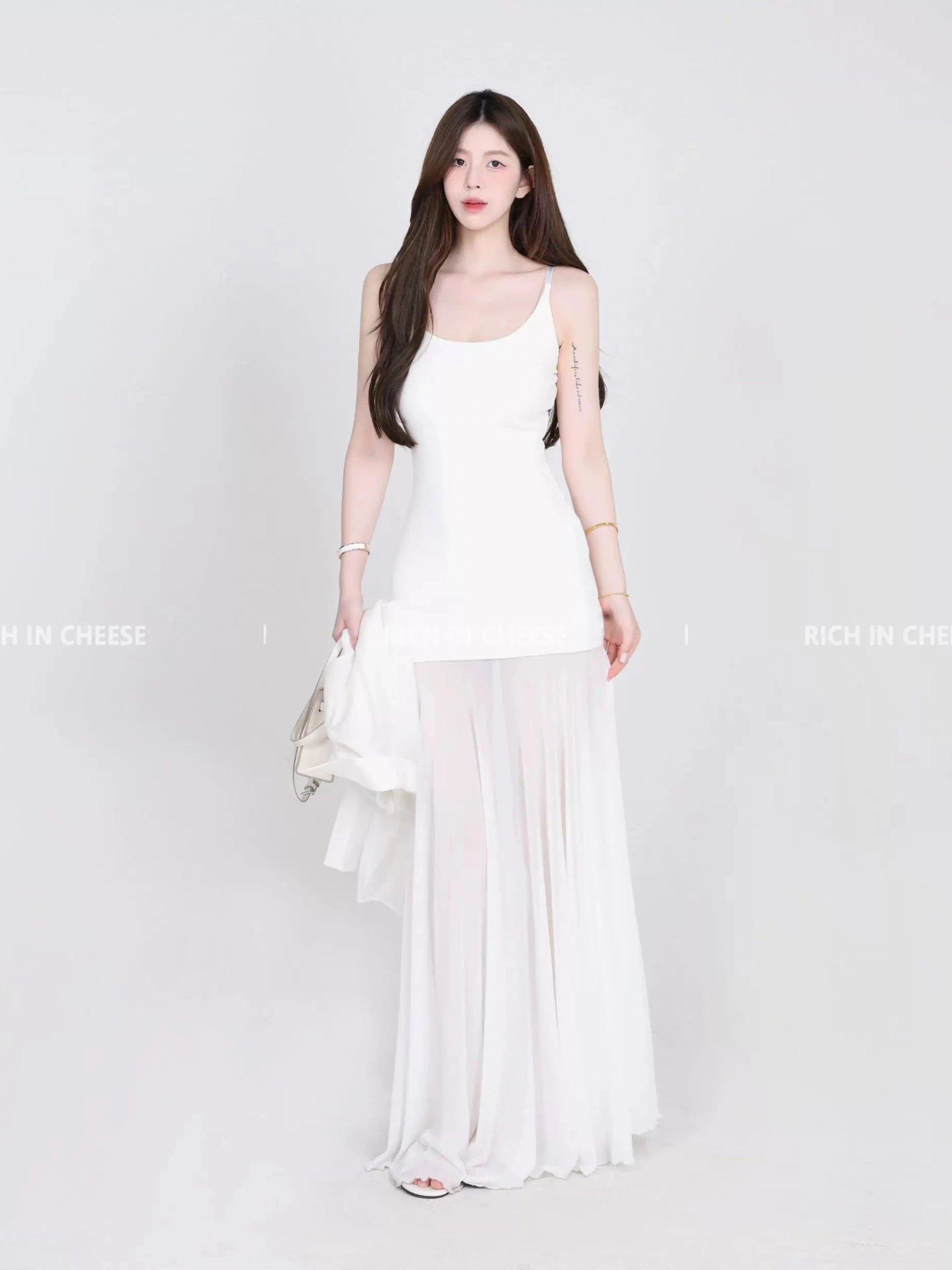 RICH IN CHEESE Stitched Fishtail Mesh Waist Dress