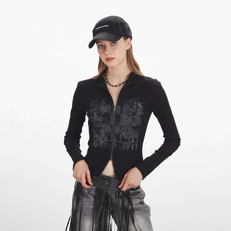 Nariele Small Stand Neck Front Shoulder Slim Sleeve Long Sleeve