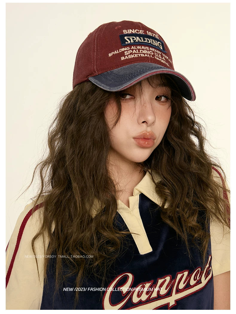 YORSOY Retro Color Matching Letter Soft Top Casual Baseball Cap