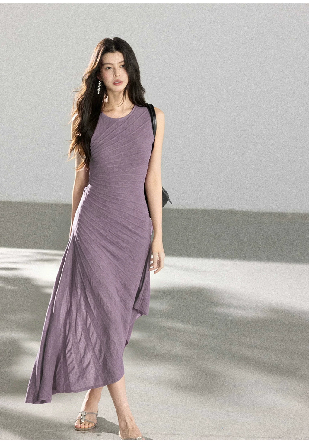 TYANG High-end Temperament Sleeveless Diagonal Pleated Dress