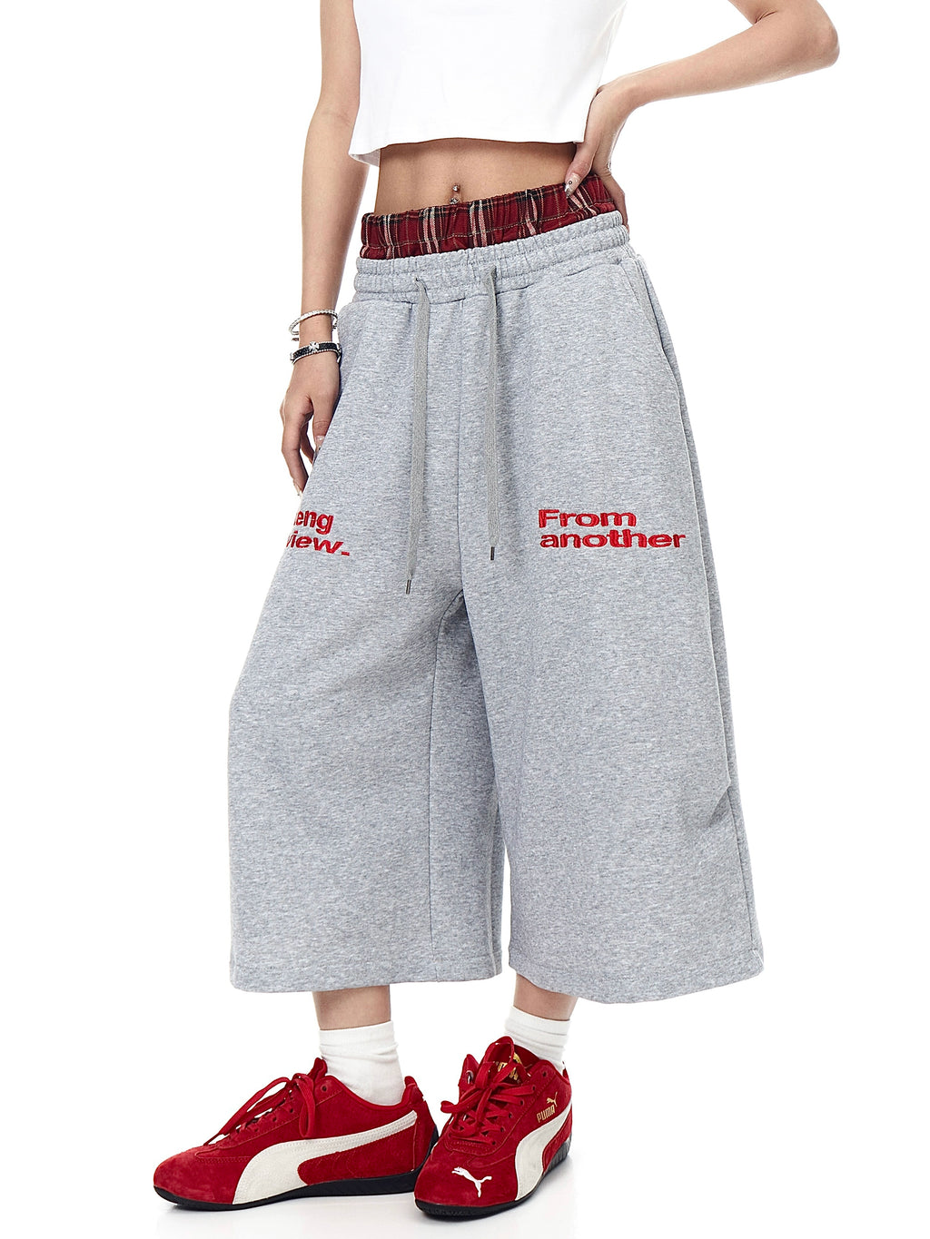 BLACKLISTS Double Waist Plaid Sweatpants Shorts