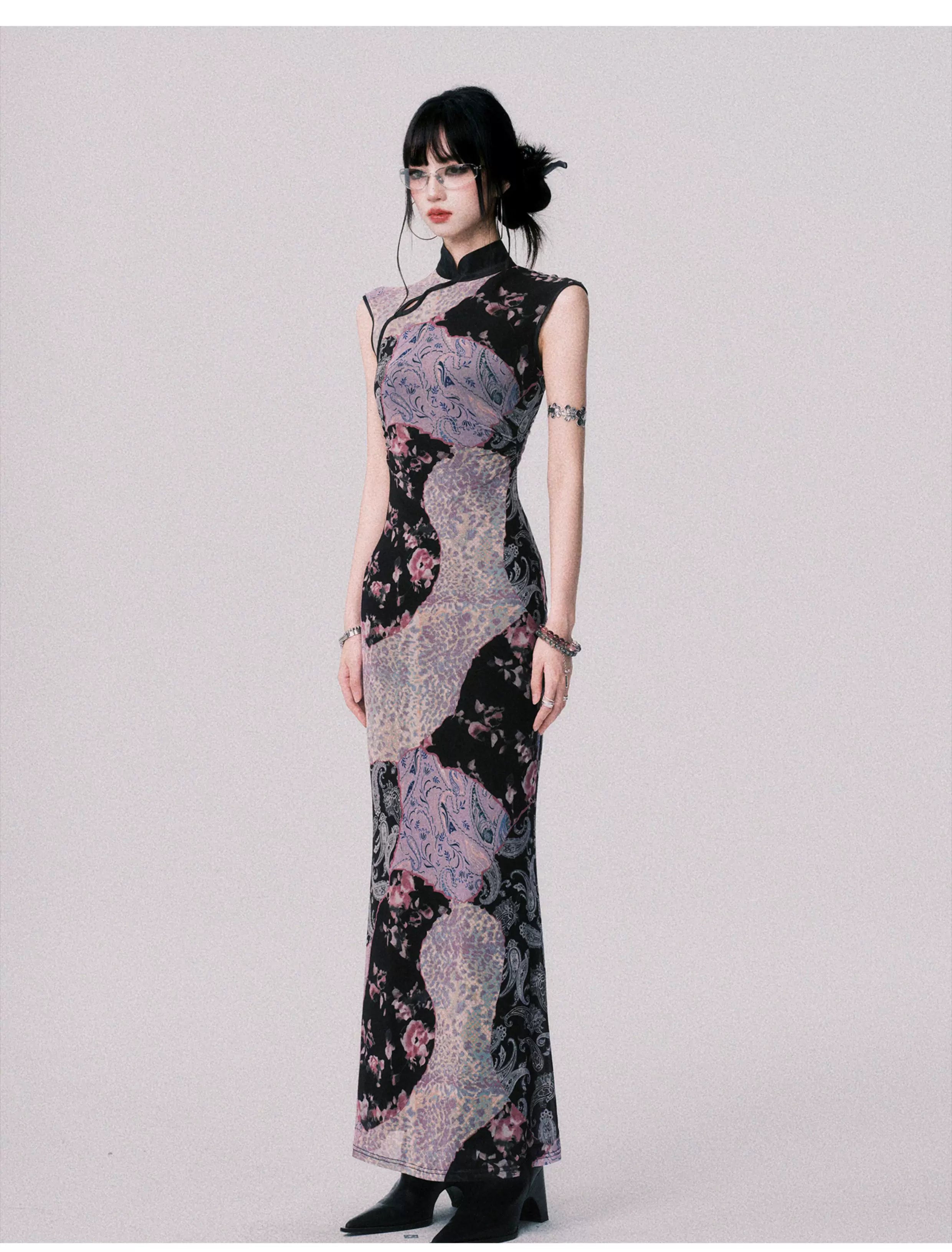 LULUSWINGS Stitching Contrasting Color Elastic Cheongsam Dress
