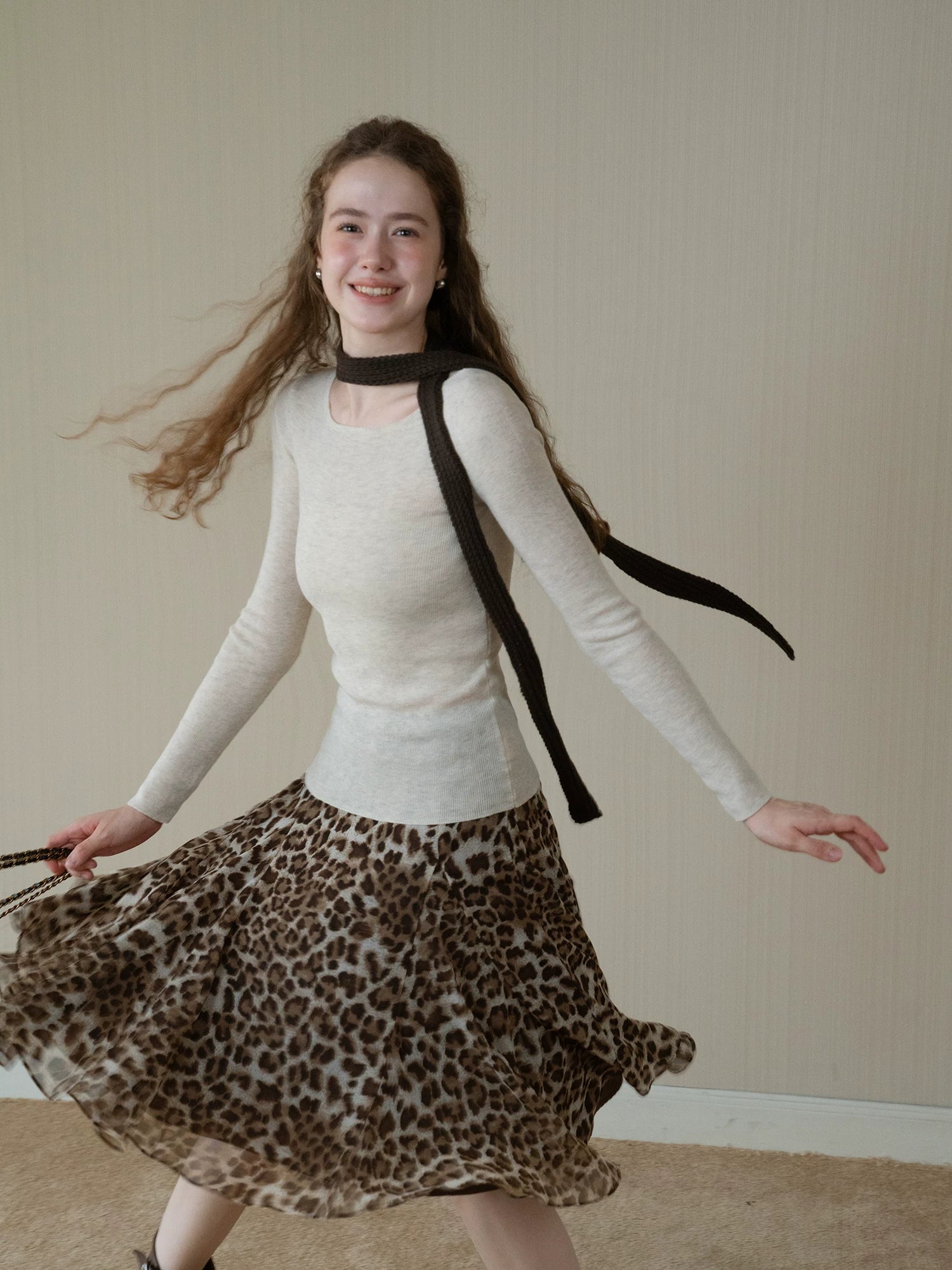 EGGKA High Waist Leopard Print Drape Skirt